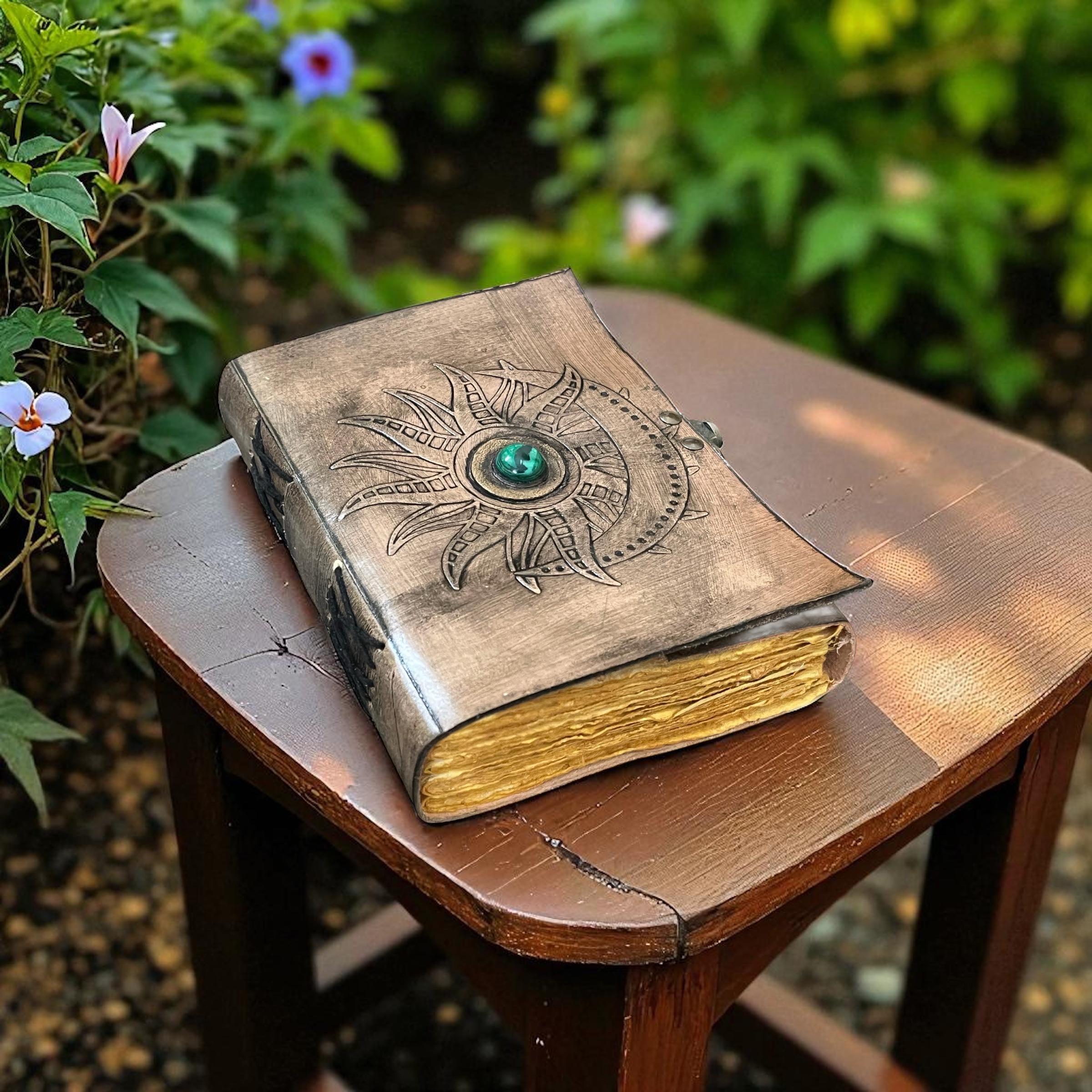 Handmade Leather Sun & and Moon Journal | Celestial Grimoire, Book of ...