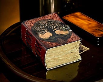 Vintage leather journal Handmade Tree of Life Leather Journal Grimoire 400-Page Spell Book of Shadows gifts for men and women