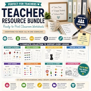 Teacher Resource Bundle | Classroom Worksheets | Printable Teaching Resources | Alphabet, Math & Reading Activities | PLR MRR Download