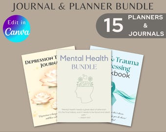15 Modelos de Diários de Saúde Mental no Canva (Direitos de Revenda) + Pacote Bônus | Cadernos de Exercícios de Terapia Editáveis, Direitos de Revenda, Renda Passiva