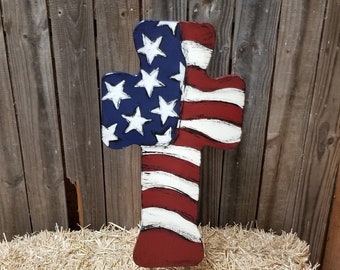 Flag Cross; Wooden Cross; Memorial Handmade Gift