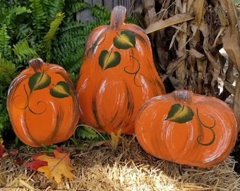 3 Piece Pumpkin Patch, Fall Outdoor Decorations, Pumpkin Garden Stakes, Pumpkin Yard Art