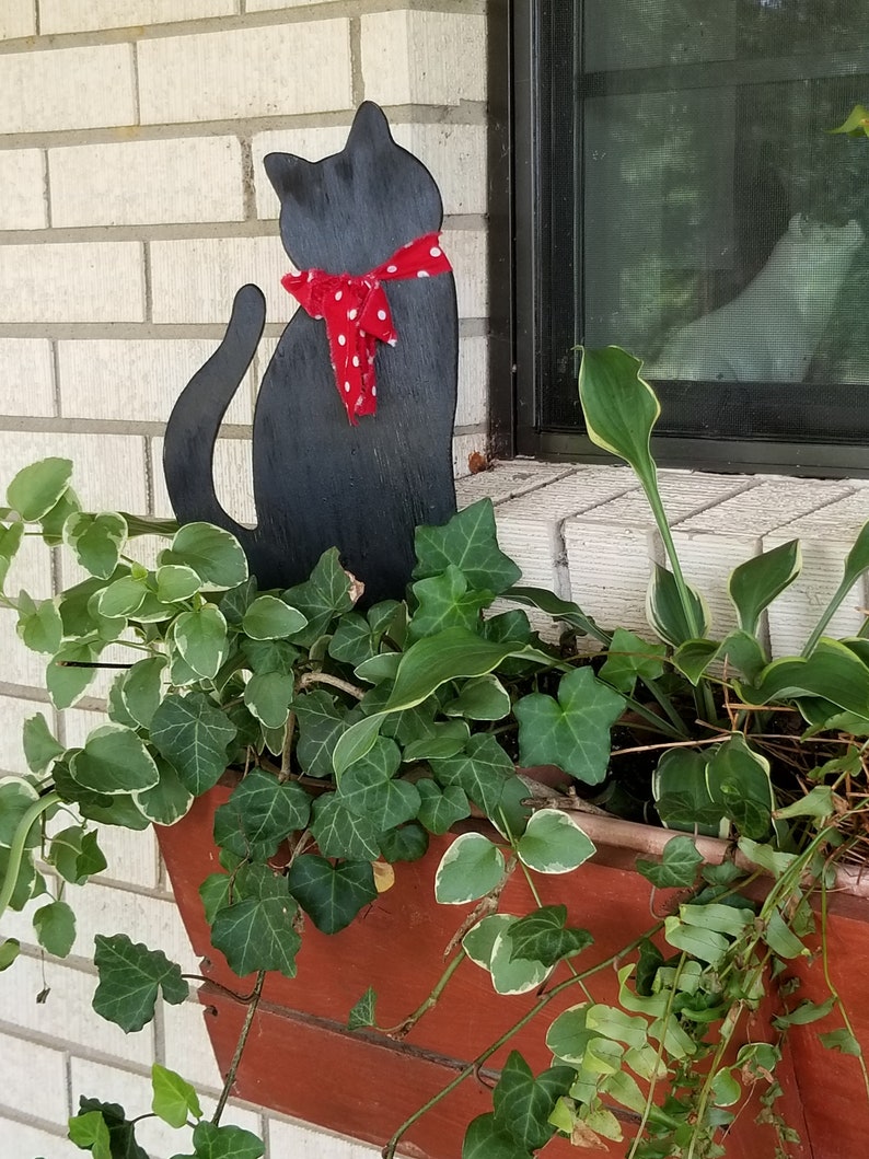 Black Kitty Cat Wooden Yard Stake Halloween Black Cat Cat Silhouette image 1