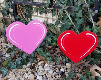 Valentine Hearts Yard Decor Set of 2; Handmade Valentine Decor; Handmade Valentine Gift