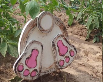 Wooden Bunny Bottom Spring Lawn and Garden Decoration; Outdoor Spring Decoration