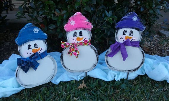 Snowman Yard Stake Decorations Set Etsy