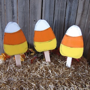 Candy Corn Wooden Stake Set of 3
