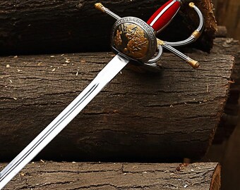 Royal Knight Rapier Sword – Handcrafted Decorative Renaissance Sword with Engraved Guard | Collector Piece | Gift for Him.
