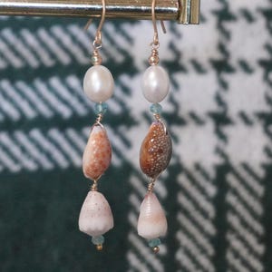 Kauri-oorbellen, cadeau voor haar, boho zeemeerminstijl, handgemaakte sieraden, natuurlijke schelpoorbellen, verguld