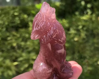 Crystal Howling Wolf Carving 8cm – Obsidian, Strawberry Quartz, Garnet, Clear Quartz, Honey Calcite Figurine