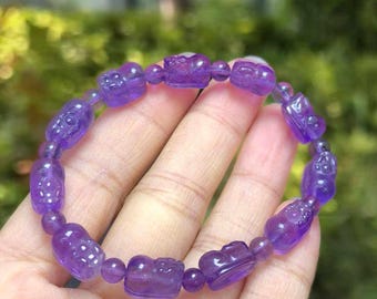 Bracelet Pixiu en améthyste naturelle | Bracelet Richesse Feng Shui | Bijoux en cristal de guérison