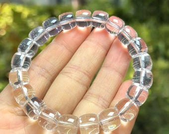 Natural Clear Quartz Old Style Bracelet | Classic Crystal Bead Bracelet | Healing Energy Jewelry | Stretch Bracelet