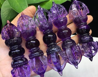 Hand-Carved Amethyst Vajra Dorje: Feng Shui Talisman, Spiritual Healing