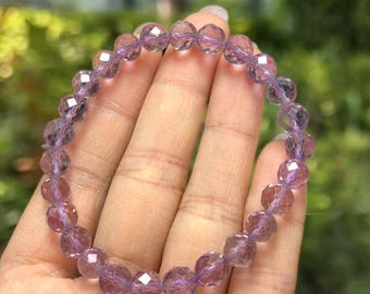 Natural Faceted Amethyst Bracelet | Purple Crystal Beads Bracelet | Healing Energy Jewelry | Meditation Gift