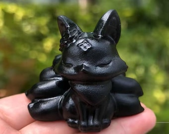 Zorro de obsidiana de 2,4" tallado a mano / Decoración energética de cristal