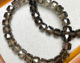 Natural Smoky Quartz Bracelet, 8mm Faceted Round Beads, Healing Crystal Jewelry