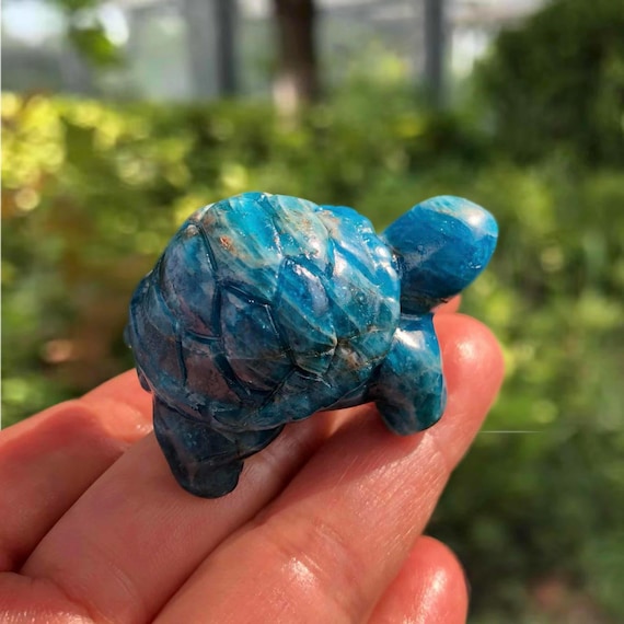 Blue Apatite Turtle Carving 4.5cm | Healing Crystal Figurine | Wisdom Stone