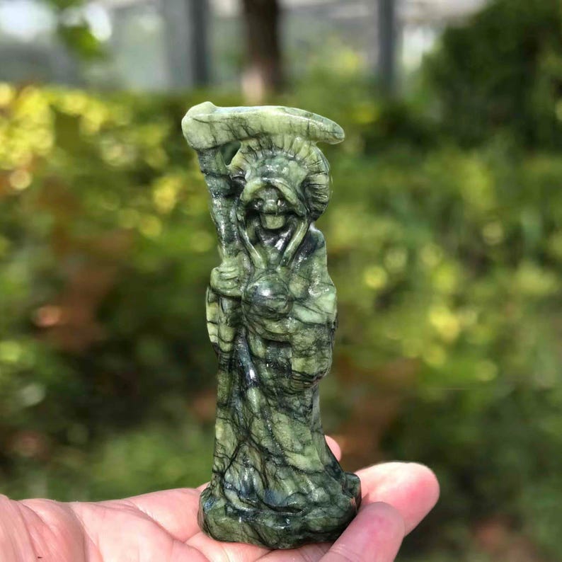 Rebirth Reaper Natural Serpentine Grim Reaper Statue | 10cm Hand Carved Stone ...