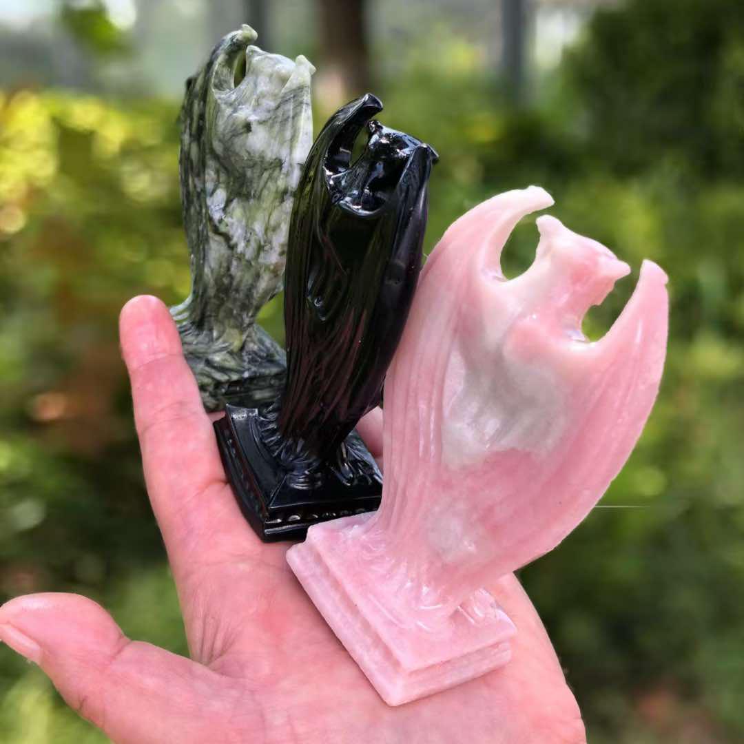 Serpentine Gargoyle Statue 10cm | Obsidian & Opal Carving | Gothic
