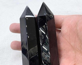 7–9cm Natural Black Obsidian Tower | Protection, Grounding & Energy Shield Crystal Point
