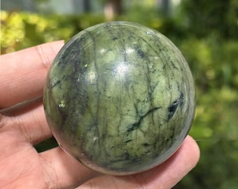 Green,Black and White Jade Sphere 2.5