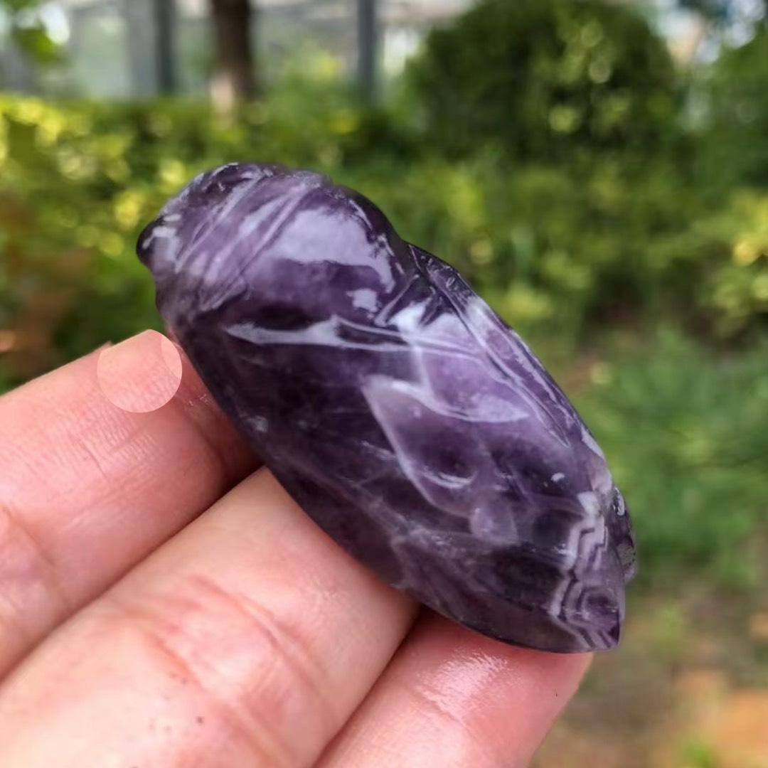 1.6” Gemstone Cicada Carving | Mini Crystal Sculpture, Healing