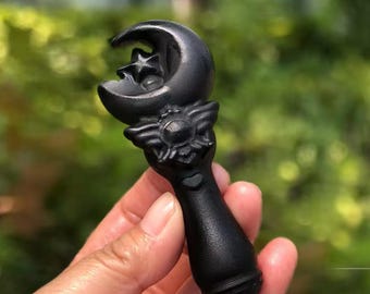 Toverstaf van obsidiaan van 4 inch | Met de hand gesneden kristal voor mystieke energie