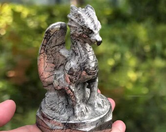 3.9‘’Hand Carved Pyrite Flying Dragon 10cm | Natural Pyrite Dragon Sculpture | Power & Wealth Crystal Decor