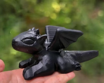 Escultura de dragón de obsidiana negra natural de 14 cm / Figura de guardián de cristal tallada a mano para protección energética