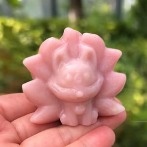 Natural Pink Opal Nine-Tailed Fox Carving 5cm – Hand Carved Crystal Figurine for Love & Intuition