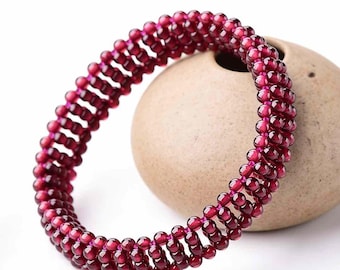 Natural Garnet Braided Bracelet | Burgundy 3mm Gemstone Jewelry