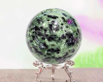 Rubis naturel dans Zoisite Sphere | Boule de cristal poli de 5 à 5,5 cm | Pierre d'énergie du cœur, passion et guérison
