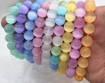 Aura Selenite Crystal Bracelet: Rainbow Shine Healing Energy Jewelry