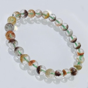 Natural Green Phantom Quartz Bracelet – 7mm–10mm Healing Crystal Bracelet, Manifestation & Wealth Stone, Layered Gemstone Jewelry