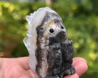 2.3‘’Natural Quartz Hedgehog Carving | Crystal Geode Energy Healing Home Decor