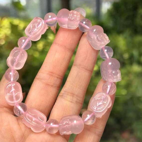 Natural Rose Quartz Pixiu Bracelet 9×13mm | Feng Shui Wealth