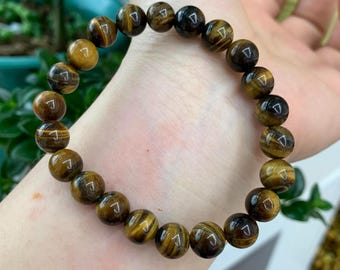 Bracelet en perles œil de tigre jaune naturel, rang de cristaux protecteurs de 8 à 12 mm, bijou énergétique en pierre précieuse