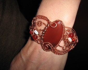 Carnelien, Mother of Pearl, and Copper Cuff