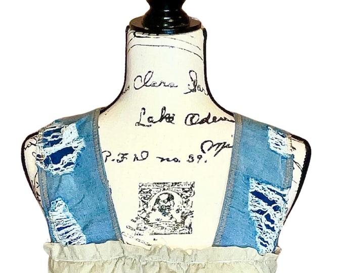 Beigian Distressed Denim Corduroy Tube Top