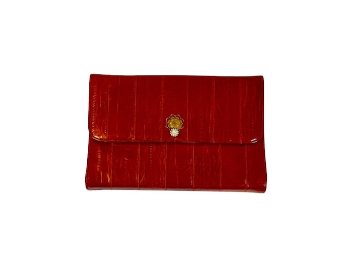 Broached Red Leather Clutch