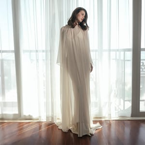 ivory chiffon maxi dress MissJophiel Corset Ivory Chiffon Long Wedding Dress with Removable Puff Sleeves Ivory / Floor Length / US4