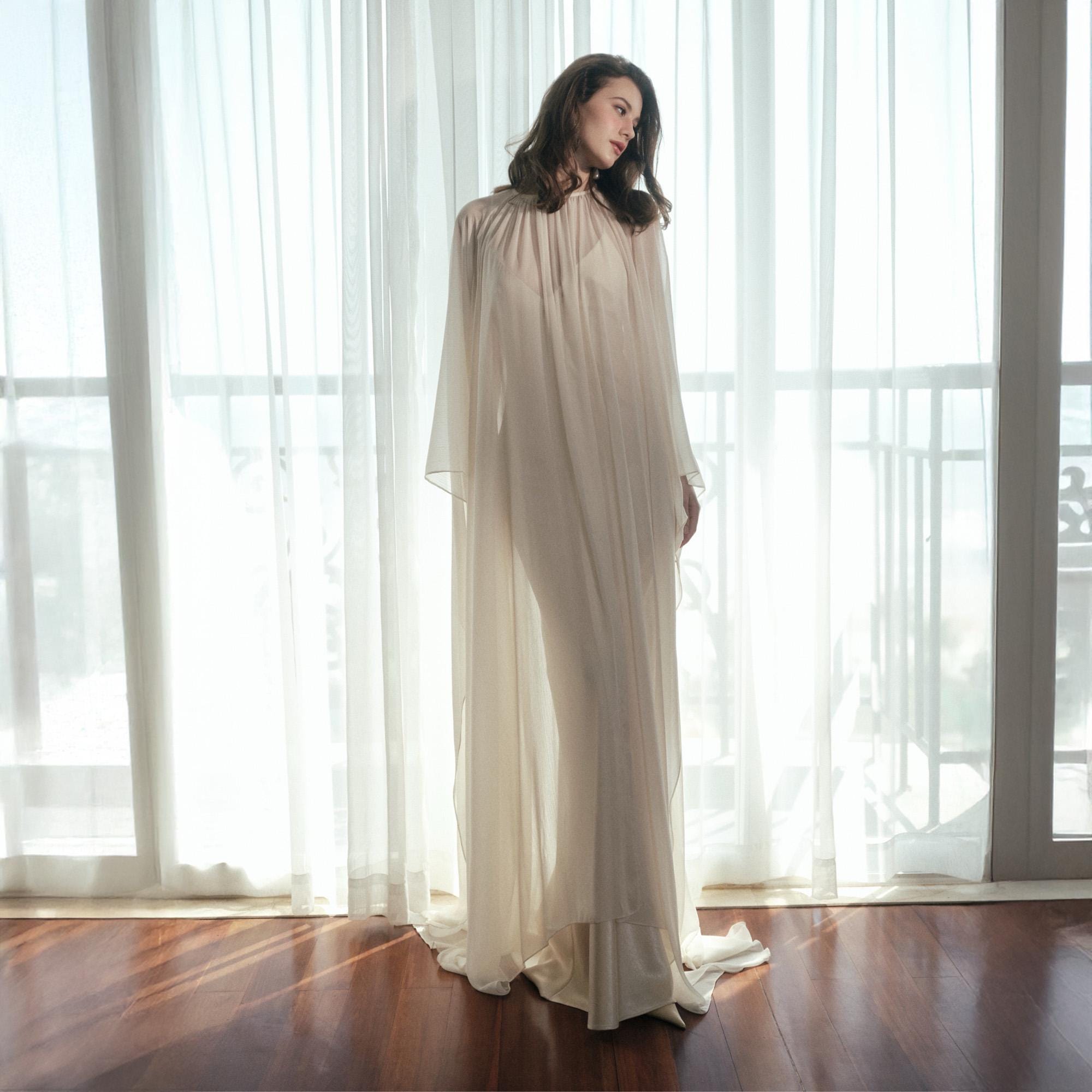 ivory flowy maxi dress ROSEE de MATIN SOFT FLOW ORGANZA MAXI DRESS IN IVORY main image 0