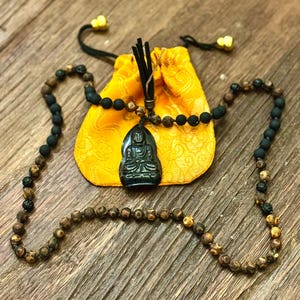 Carved Obsidian Buddha Mala