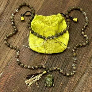 Carved Grey Obsidian Buddha Mala