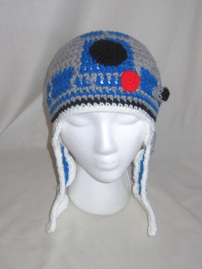 R2D2 Crochet Hat with Ear Flaps Etsy