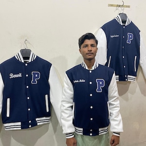 Personalized Varsity Jacket: Wool Body & Leather Sleeves, Custom Letterman Bomber Jacket