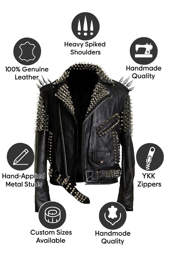 Men’s Spiked Studded Leather Jacket Gothic Punk Biker Heavy Metal Coat
