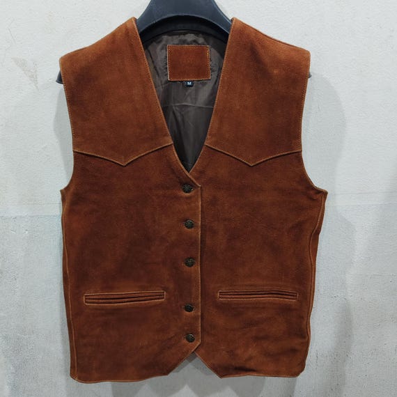 Genuine Suede Leather Cowboy Vest for Men – Western Style Leather Waistcoat