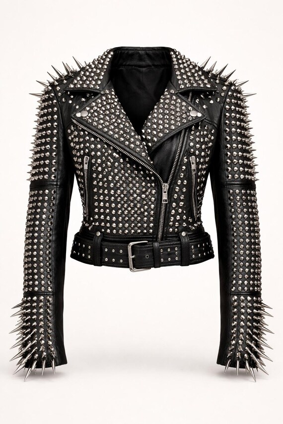 Gothic Punk Studded Leather Jacket for Women | Fully Studded Spiked Biker Coat