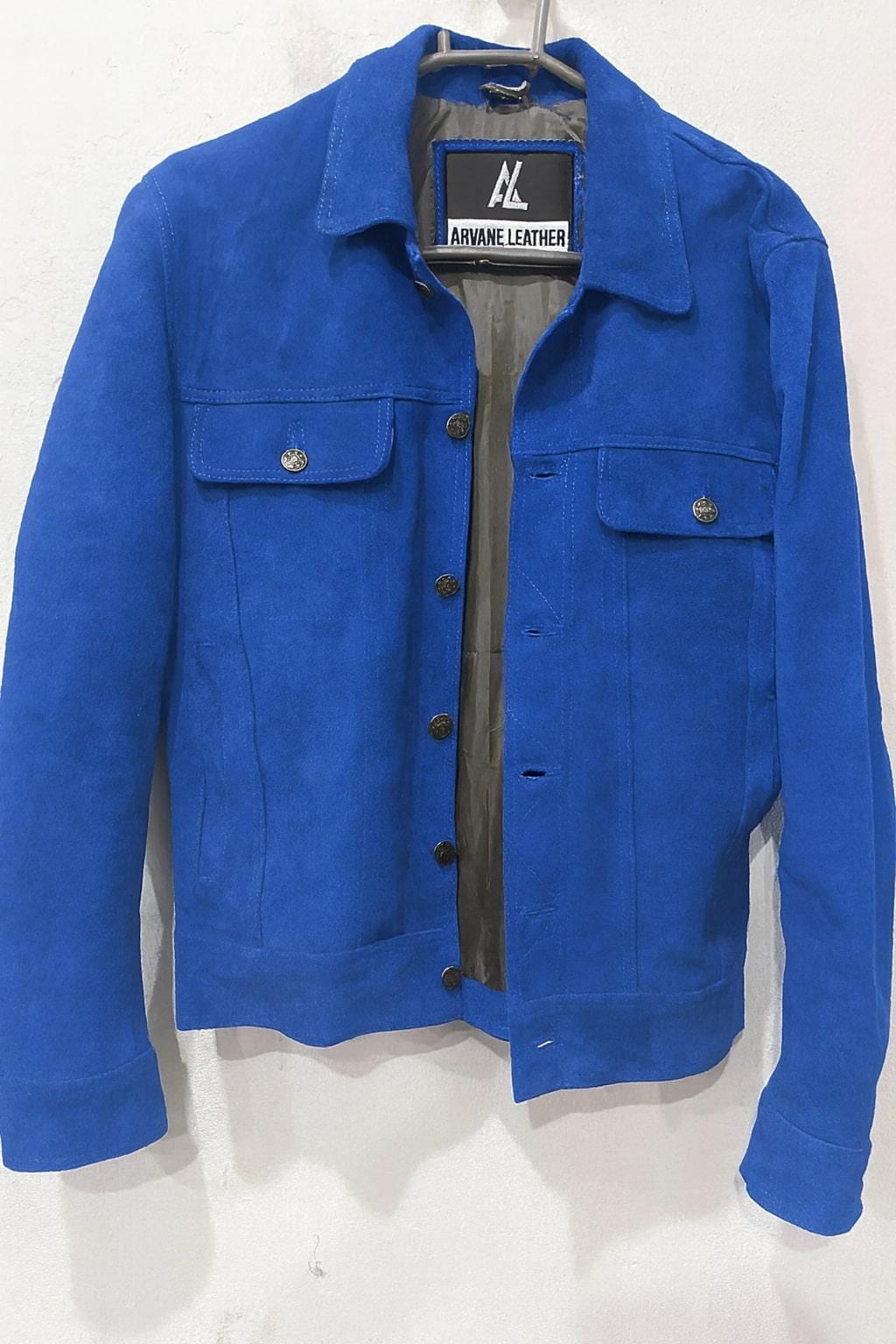 Manteau Ample En Cuir Et Daim Bleu - Marque Juan Serra Gost, Taille XL, Vintage, Parfait état